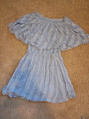 Show Me Your MuMu Light Blue Striped Off-Shoulder Dress